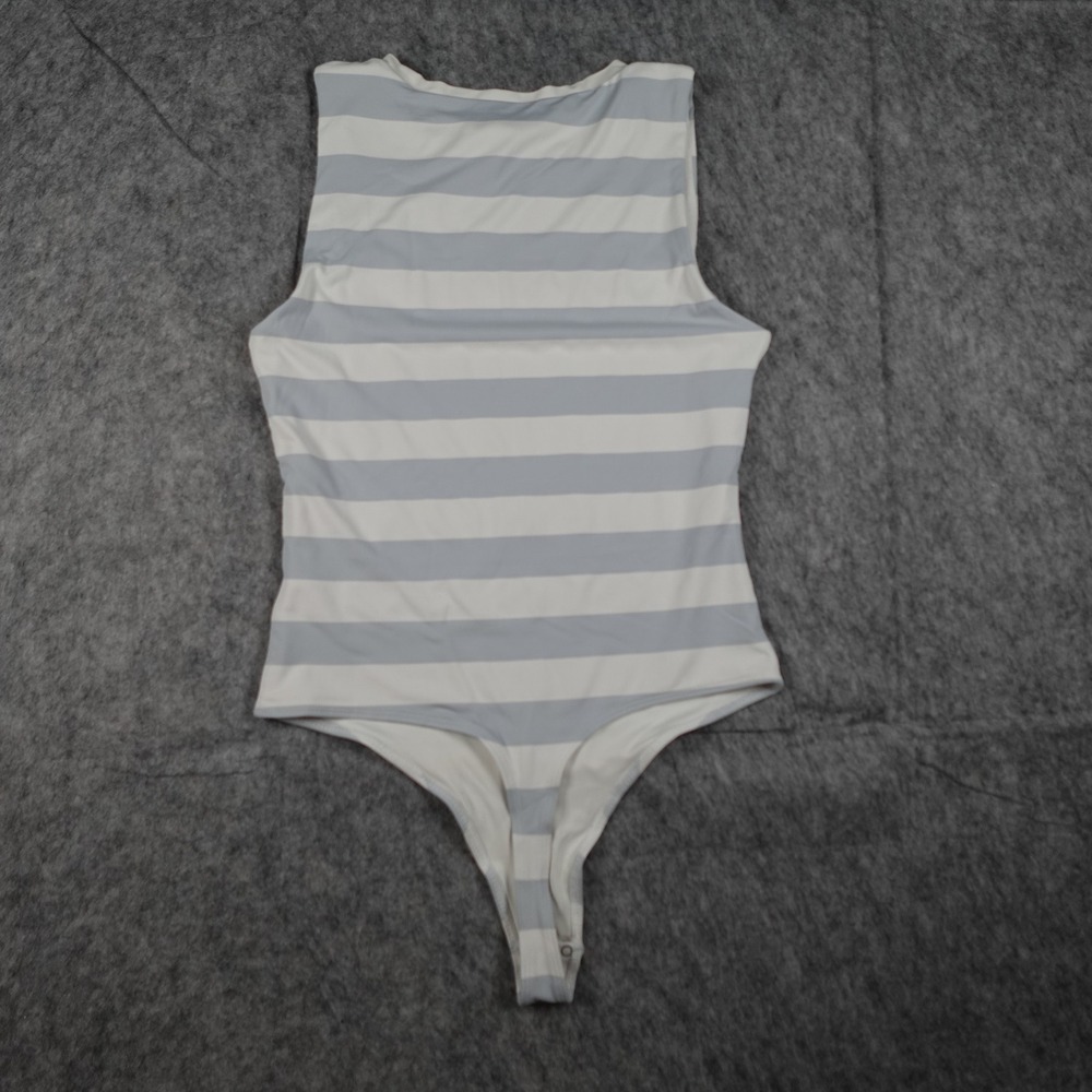 House of Harlow 1960 Bodysuit Women Medium White Blue Striped Sleeveless Stretch - Picture 6 of 11